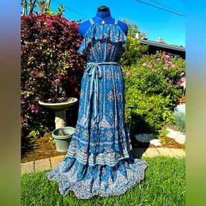 ANTHROPOLOGIE • Blue Sasha ruffle print maxi dress • size XS •